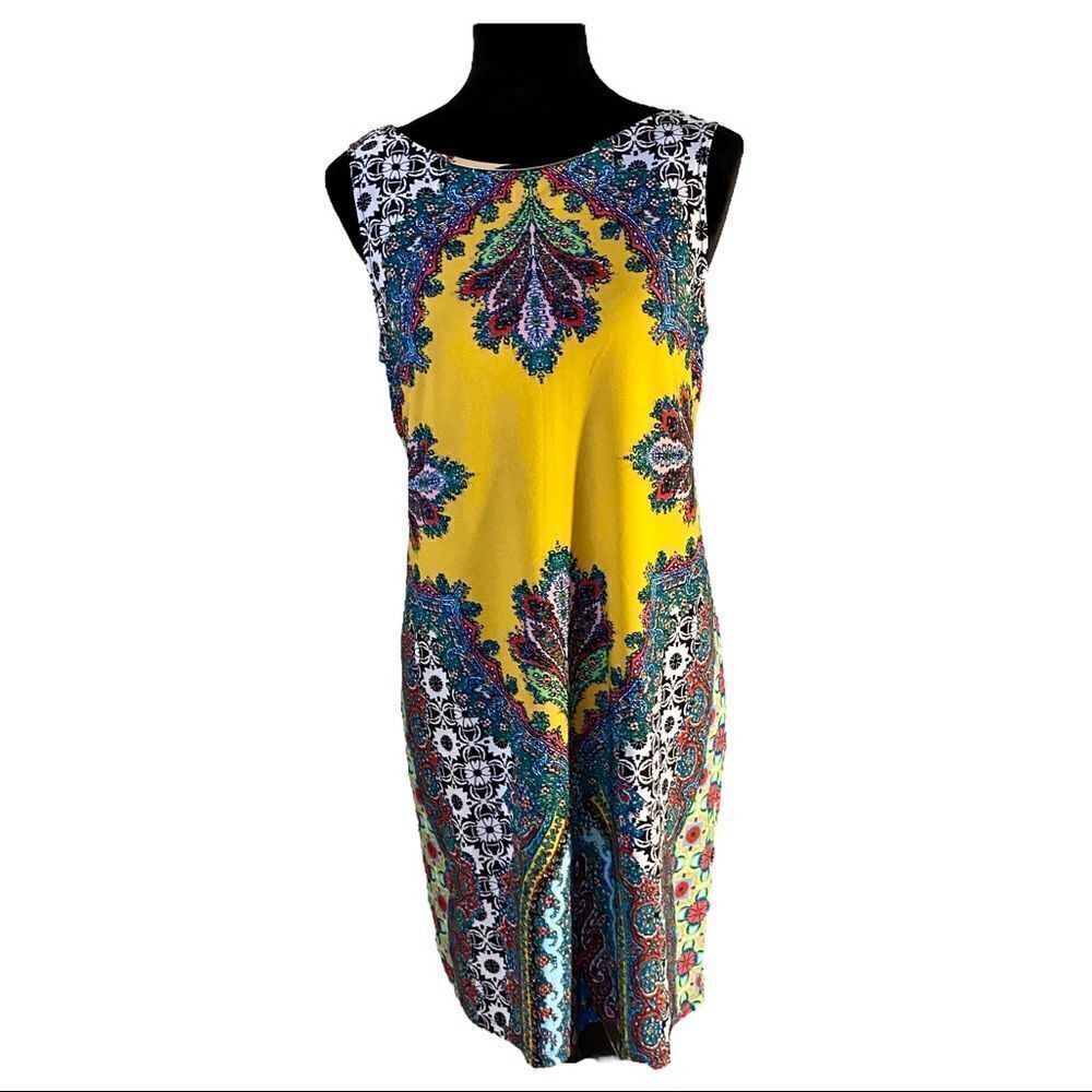 DB beautiful floral sleeveless midi w/ gold bar collar necklace built in. NWT